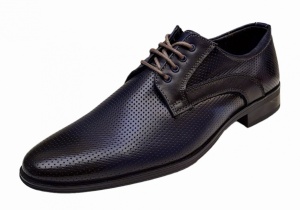 Pantofi barbati eleganti din piele naturala matritata bleumarin GKR12BL - Img 3