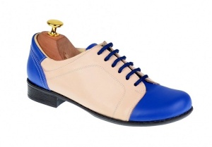 Pantofi dama, casual, din piele naturala (albastru cu bej) BOB, P53ALBEJ