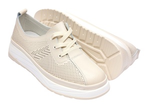 Pantofi dama casual din piele naturala cu perforatii - Karen Bej Late GSKFL9573B - Img 5