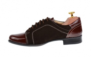 Pantofi dama, casual, din piele naturala, maro, cu varf din lac, Bob P53MM - Img 5
