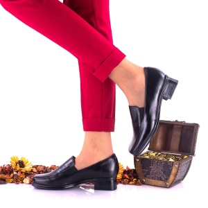 Pantofi dama, casual, negri, din piele naturala, foarte comozi, toc 3cm - NA44NP - Img 2