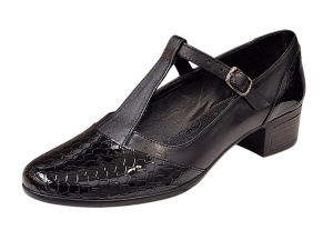 Pantofi dama cu bareta pentru dans Negru din piele naturala Croco P18CTCRN - Img 3