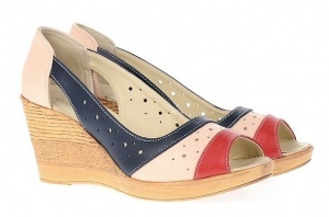 Pantofi dama cu platforma din piele naturala Bej Bleumarin Rosu - Model decupat S104 - Img 5