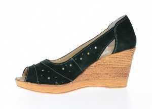 Pantofi dama de vara din piele naturala intoarsa - Model verde decupat S1047V - Img 3