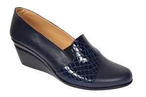 Pantofi dama din piele naturala box si croco lac - Model Bleumarin P14BLCR - Img 3