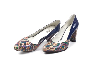 Pantofi dama eleganti din piele naturala bleumarin lac cu imprimeu, toc 9cm - Img 2