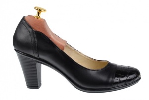 Pantofi dama eleganti din piele naturala cu varf lacuit, croco, toc 7cm P13423LACN - Img 4