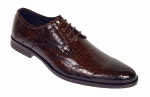 Pantofi eleganti barbati din piele naturala croco lac - Model 818 Maro - Img 6