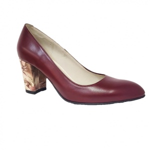 Pantofi eleganti dama, bordo, model floral, din piele naturala box, toc 6 cm - NA87VIS - Img 2