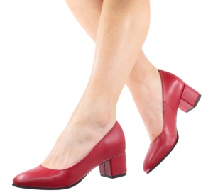 Pantofi eleganti dama, rosii, din piele naturala box, toc 5 cm - NA73ROSU