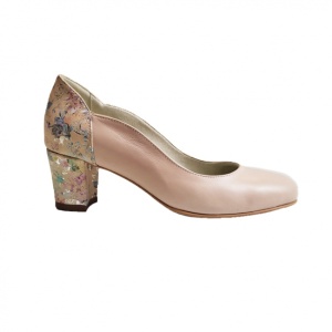 Pantofi eleganti dama, roz bej, model floral, din piele naturala box, toc 5 cm - NA74ROZ - Img 3