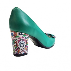 Pantofi eleganti dama, verzi, mozaic, din piele naturala box, toc 6 cm - NA41V - Img 2