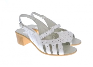 Sandale dama de vara cu toc de 5 cm, din piele naturala, alba, S26ABOX