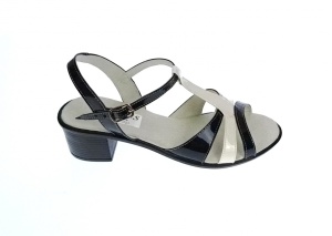 Sandale dama din piele naturala lacuita, Negru, Alb, LS81AN - Img 2