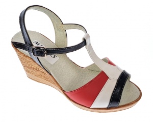 Sandale dama, din piele naturala, Platforme 8cm, negru-alb-rosu, piele box - S47NARBOX - Img 7