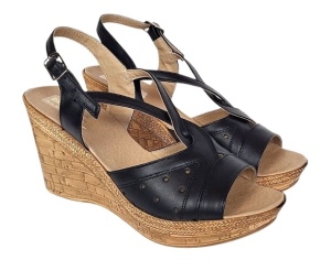 Sandale dama negre din piele naturala cu platforme de 8cm BVS45N - Img 3