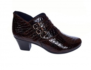 Botine dama din piele naturala Croco, Barete, Catarame argintii, Toc de 5 cm, Maro - MVS63CTCRM - Img 4