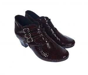 Botine dama din piele naturala Croco, Barete, Catarame argintii, Toc de 5 cm, GRENA - MVS63CTCRGR - Img 5