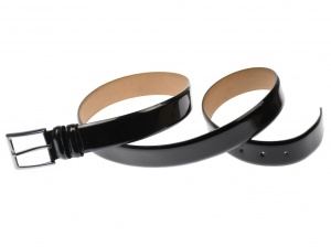 Curea barbati eleganta, din piele eco, lacuita neagra 3.5 cm - DR003LN - Img 3