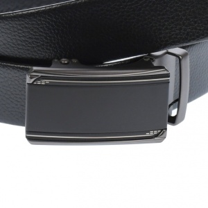 Curea din piele pentru barbati, catarama metalica fara ac, latime 3.5 cm, lungime reglabila, negru - LS231NNS - Img 2