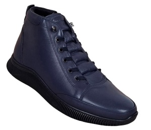 Ghete barbati din piele naturala cu fermoar, bleumarin model imblanit casual sport
