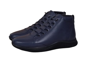 Ghete barbati din piele naturala cu fermoar, bleumarin model imblanit casual sport - Img 5