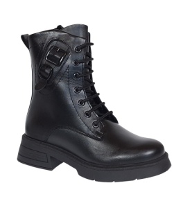 Ghete dama casual din piele naturala cu siret si fermoar Negru LDY 970N - Img 5