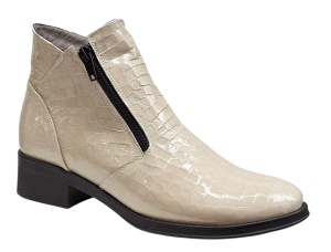 Ghete dama casual din piele naturala Nataly Croco Bej - Img 1