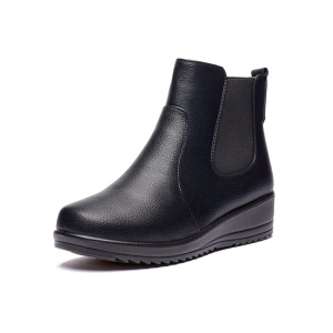 Ghete dama din piele eco cu fermoar imblanite Negru W33-8N - Img 8