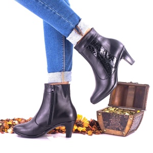 Oferta Botine dama 37, negre, din piele naturala,croco,toc 5cm - LNA04NPL - Img 2