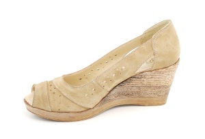 Oferta marimea 36 - Pantofi dama, de primavara-vara, decupati in fata, cu platforme de 7cm, lucrati din piele naturala intoarsa - LS1047BEJ - Img 4