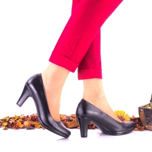 Oferta marimea 39 - Pantofi dama din piele naturala negri toc 7cm - LNA164 - Img 2