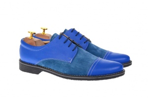 Pantofi barbati casual din piele naturala combinata, culoare albastru - 858AL
