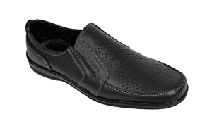 Pantofi barbati casual din piele naturala, perforati, cu elastic, calapod lat, Negru - GKR91N - Img 2