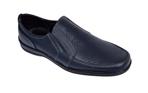 Pantofi barbati casual din piele naturala, perforati, cu elastic, calapod lat, Bleumarin - GKR91BL - Img 6