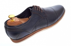 Pantofi barbati eleganti din piele naturala cu perforatii, bleumarin - SIR213GBL - Img 4