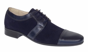 Pantofi barbati eleganti din piele naturala intoarsa cu piele box Bleumarin 1006BLM