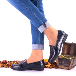 Pantofi dama casual bleumarin din piele naturala croco - NAA250 - Img 3