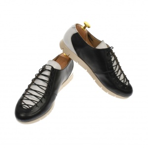 Pantofi dama casual din piele naturala, alb negru - P501NA - Img 2