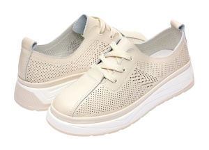 Pantofi dama casual din piele naturala cu perforatii - Karen Bej Late GSKFL9573B - Img 2