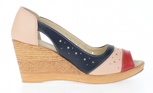 Pantofi dama cu platforma din piele naturala Bej Bleumarin Rosu - Model decupat S104 - Img 2