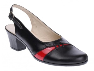Pantofi dama decupati din piele naturala cu toc de 6cm - Model Negru Rosu PS35LR