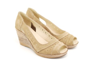 Pantofi dama decupati din piele naturala intoarsa - S1047BEJ