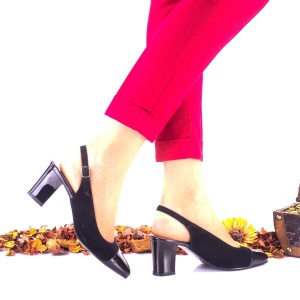 Pantofi dama din piele intoarsa si piele lacuita toc 5cm - NA23NSL - Img 3