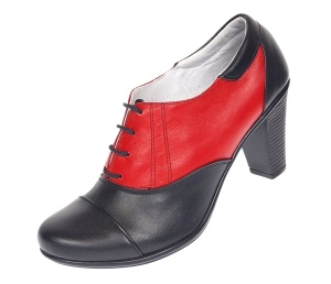 Pantofi dama din piele naturala cu toc de 7cm Negru - Rosu P46NR - Img 9