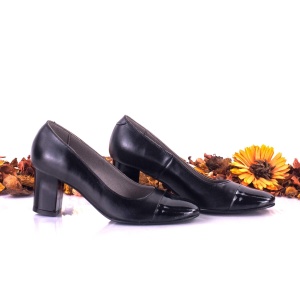Pantofi dama eleganti din piele naturala ,negri si piele naturala lacuita toc 7cm - NAA3B - Img 3