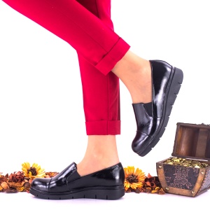 Pantofi dama negri, casual din piele naturala lacuita NA270B - Img 2