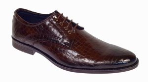 Pantofi eleganti barbati din piele naturala croco lac - Model 818 Maro