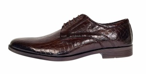 Pantofi eleganti barbati din piele naturala croco lac - Model 818 Maro - Img 3