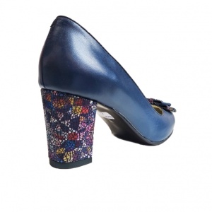 Pantofi eleganti dama, albastri, din piele naturala box, toc 6 cm - NA47A - Img 3